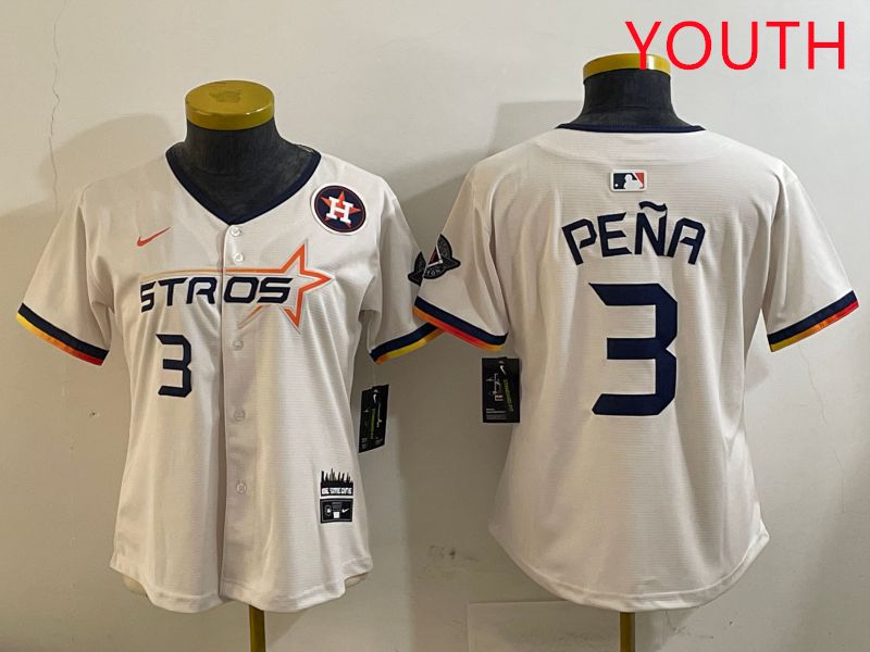 Youth Houston Astros #3 Pena Cream Three generations Joint Name 2025 Nike MLB Jersey style 4103